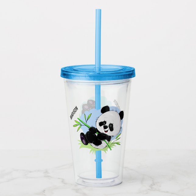 Cute Pandas custom name tumblers 1/2 (Front)