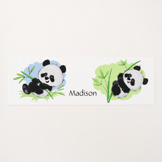 Cute Pandas custom text & colour yoga mat (Back (Horizontal))