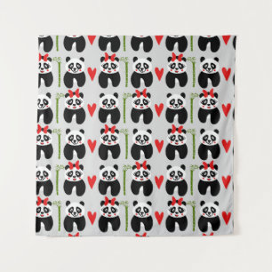 Cute Pandas Hearts: Children's Pattern Tapestry