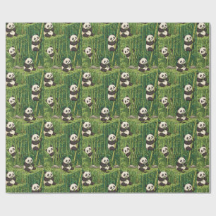 Cute Pandas in Bamboo Forest Pattern Wrapping Paper