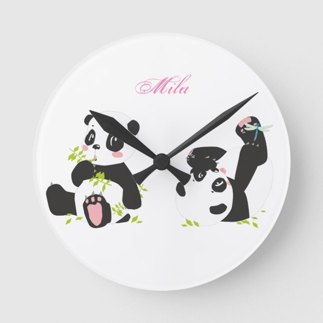 Cute pandas   round clock (Front)