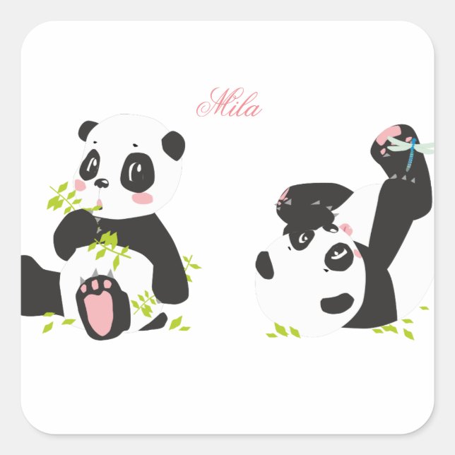 Cute pandas  square sticker (Front)