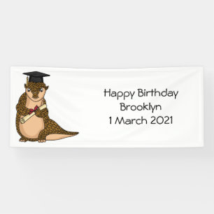 Cute pangolin graduating cartoon banner