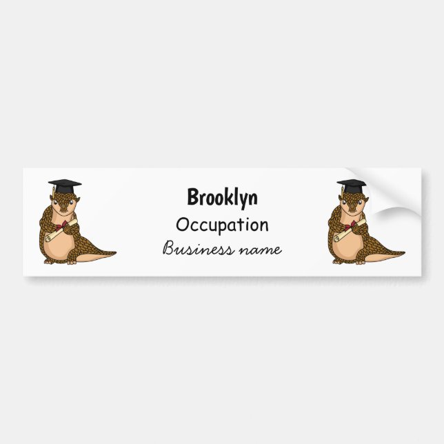 Cute pangolin graduating cartoon bumper sticker (Front)