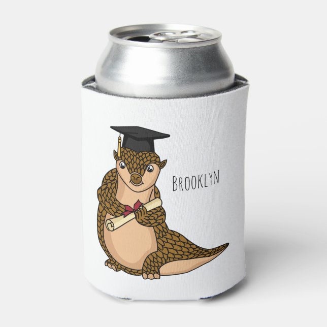 Cute pangolin graduating cartoon can cooler (Can Front)