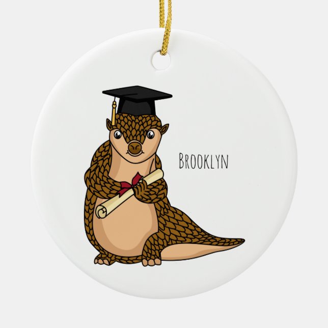 Cute pangolin graduating cartoon  ceramic ornament (Front)