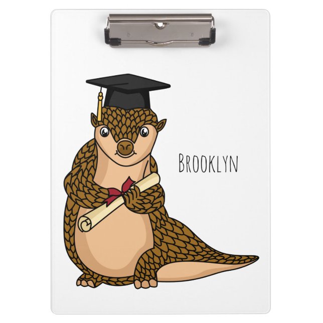 Cute pangolin graduating cartoon clipboard (Front)