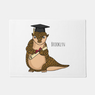 Cute pangolin graduating cartoon doormat