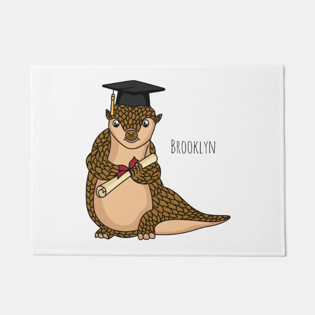 Cute pangolin graduating cartoon doormat (Front)