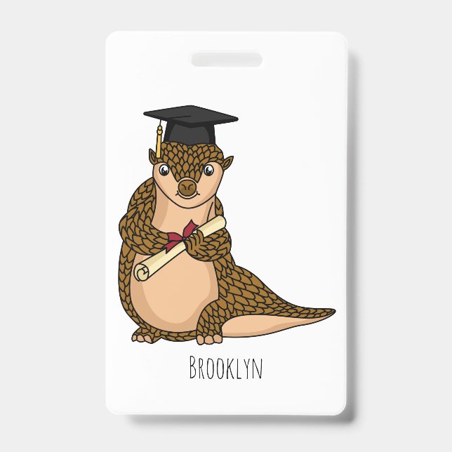 Cute pangolin graduating cartoon  ID badge (Front)