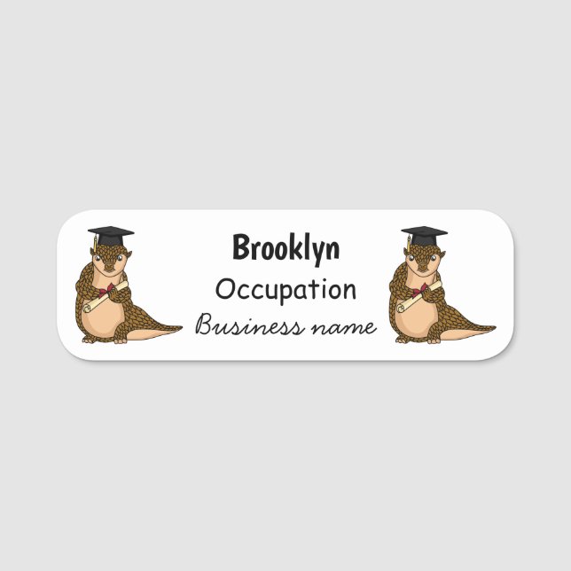 Cute pangolin graduating cartoon name tag (Front)