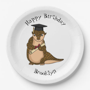 Cute pangolin graduating cartoon paper plate