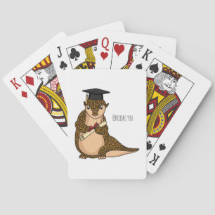 Cute pangolin graduating cartoon playing cards