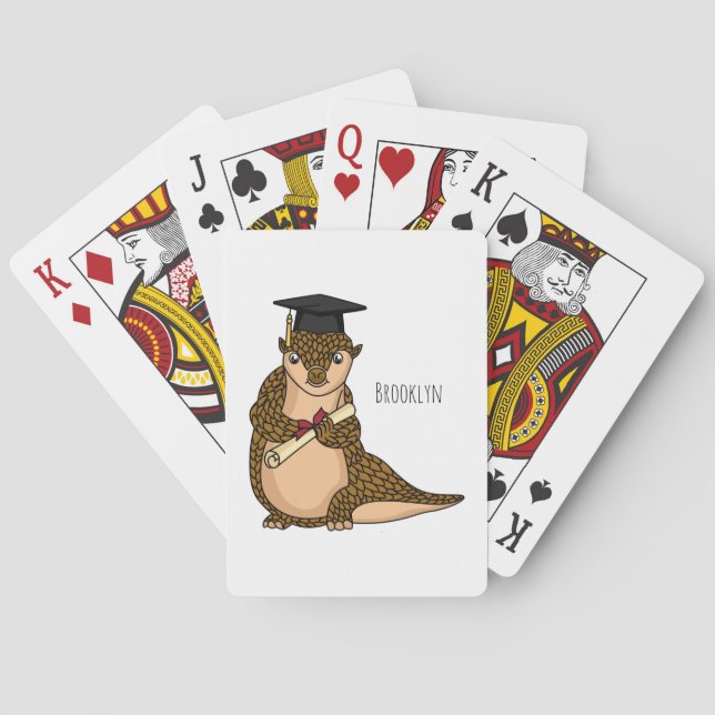 Cute pangolin graduating cartoon playing cards (Back)