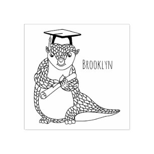 Cute pangolin graduating cartoon rubber stamp