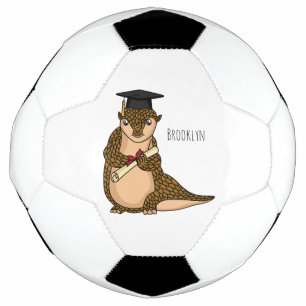 Cute pangolin graduating cartoon soccer ball