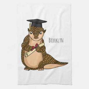 Cute pangolin graduating cartoon tea towel