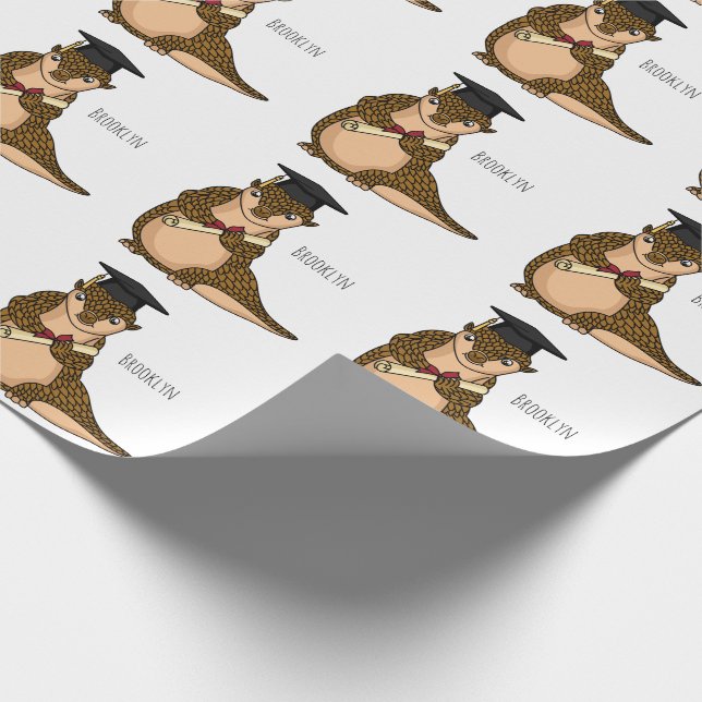 Cute pangolin graduating cartoon  wrapping paper (Corner)