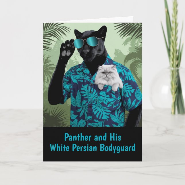 Cute Panther and White Persian Greeting Card (Front)