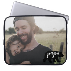 Cute Papa Bear Silhouette with Personalise Photo Laptop Sleeve