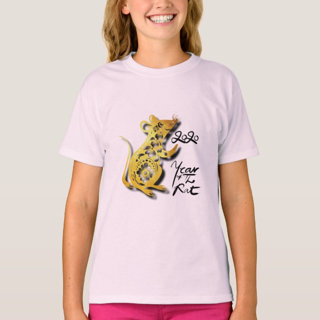 Cute Paper-cut Chinese New Year Rat Kids Tee (Front)