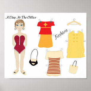 Cute Paper Doll Fashion Art Print Poster