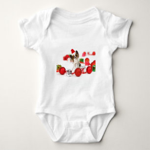 Cute Papillon Dog Christmas Santa Hat Baby Bodysuit
