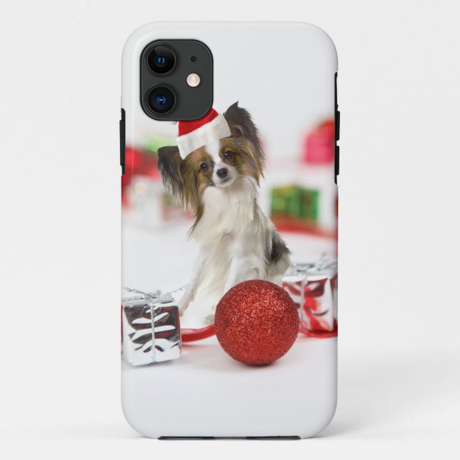 Cute Papillon Dog Christmas Santa Hat Case-Mate iPhone Case (Back)