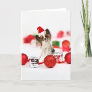 Cute Papillon Dog Christmas Santa Hat Holiday Card