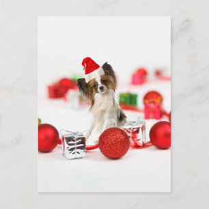 Cute Papillon Dog Christmas Santa Hat Holiday Postcard