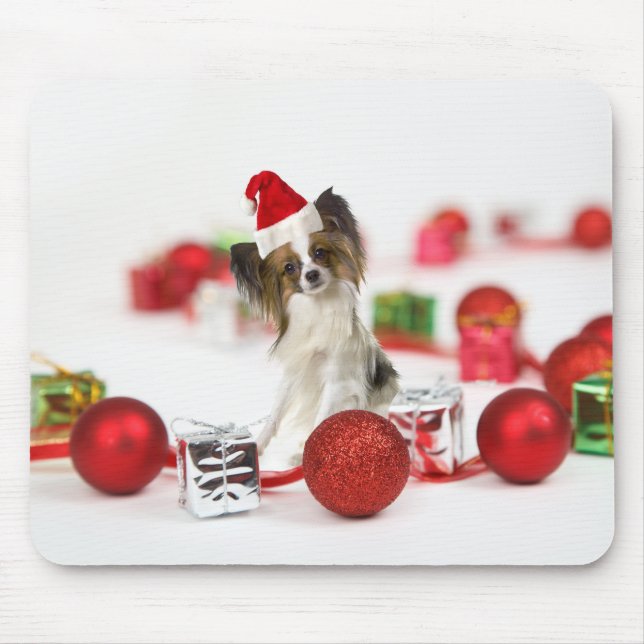 Cute Papillon Dog Christmas Santa Hat Mouse Pad (Front)