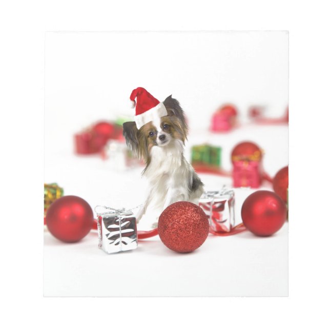 Cute Papillon Dog Christmas Santa Hat Notepad (Front)