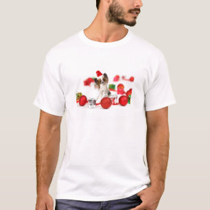 Cute Papillon Dog Christmas Santa Hat T-Shirt