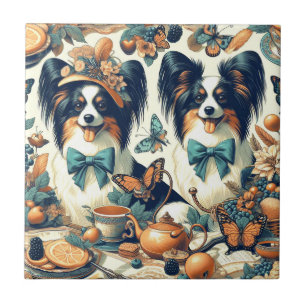 Cute Papillon Dog Illustration Ceramic Tile