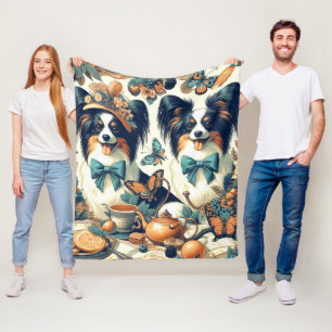 Cute Papillon Dog Illustration Fleece Blanket