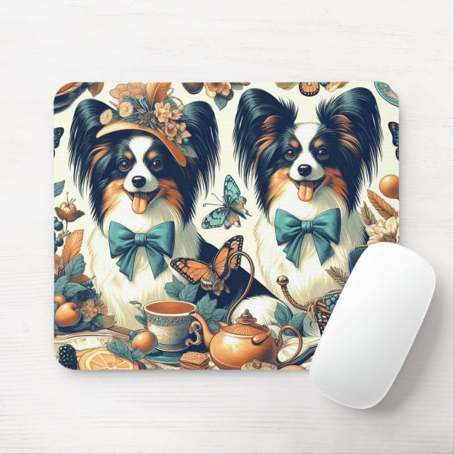 Cute Papillon Dog Illustration Mouse Pad (With Mouse)