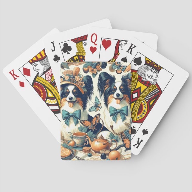 Cute Papillon Dog Illustration Playing Cards (Back)