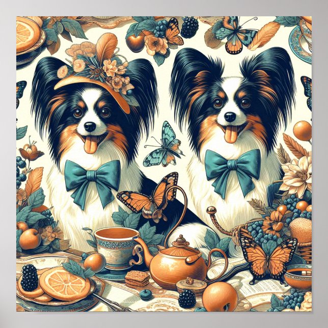 Cute Papillon Dog Illustration Poster (Front)