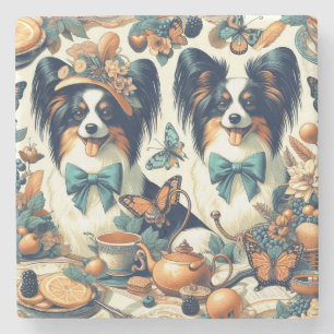 Cute Papillon Dog Illustration Stone Coaster