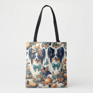 Cute Papillon Dog Illustration Tote Bag