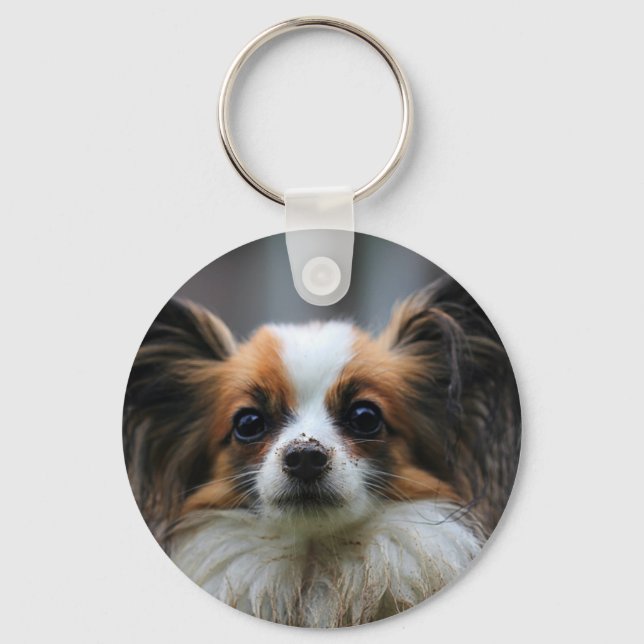 Cute papillon dog key ring (Front)