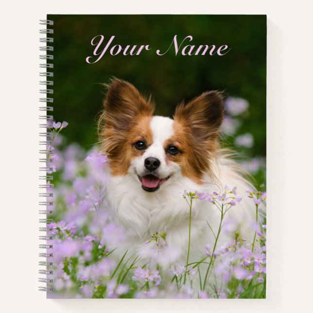 Cute Papillon Spaniel Head Photo Dog Lovers - Name Notebook (Front)
