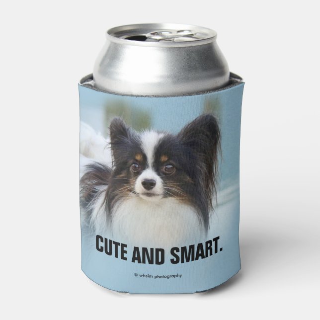 Cute Papillon Toy Spaniel Dog at the Dock Can Cooler (Can Front)