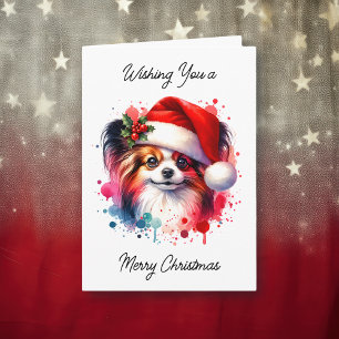 Cute Papillon Watercolor Personalised Christmas Card