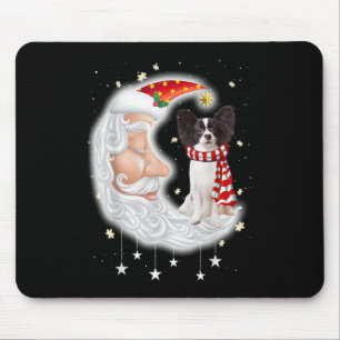 Cute Papillon With Santa Hat Christmas Dog Lover Mouse Pad