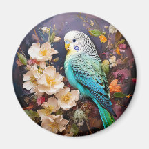 Cute Parakeet and Flowers