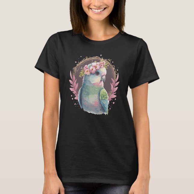 Cute Parakeet Bird Flower Crown Pet Birds T-Shirt (Front)