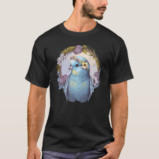 Cute Parakeet Budgie Bird Flower Crown Pet Birds   T-Shirt
