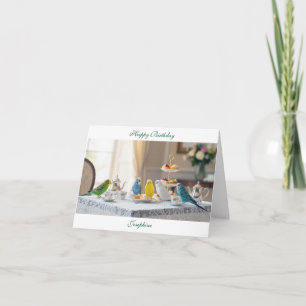 Cute Parakeet Budgies Afternoon Tea Birthday Card