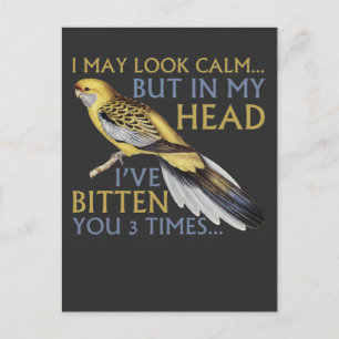 Cute Parakeet I May Look Calm bitten you 3 times Postcard